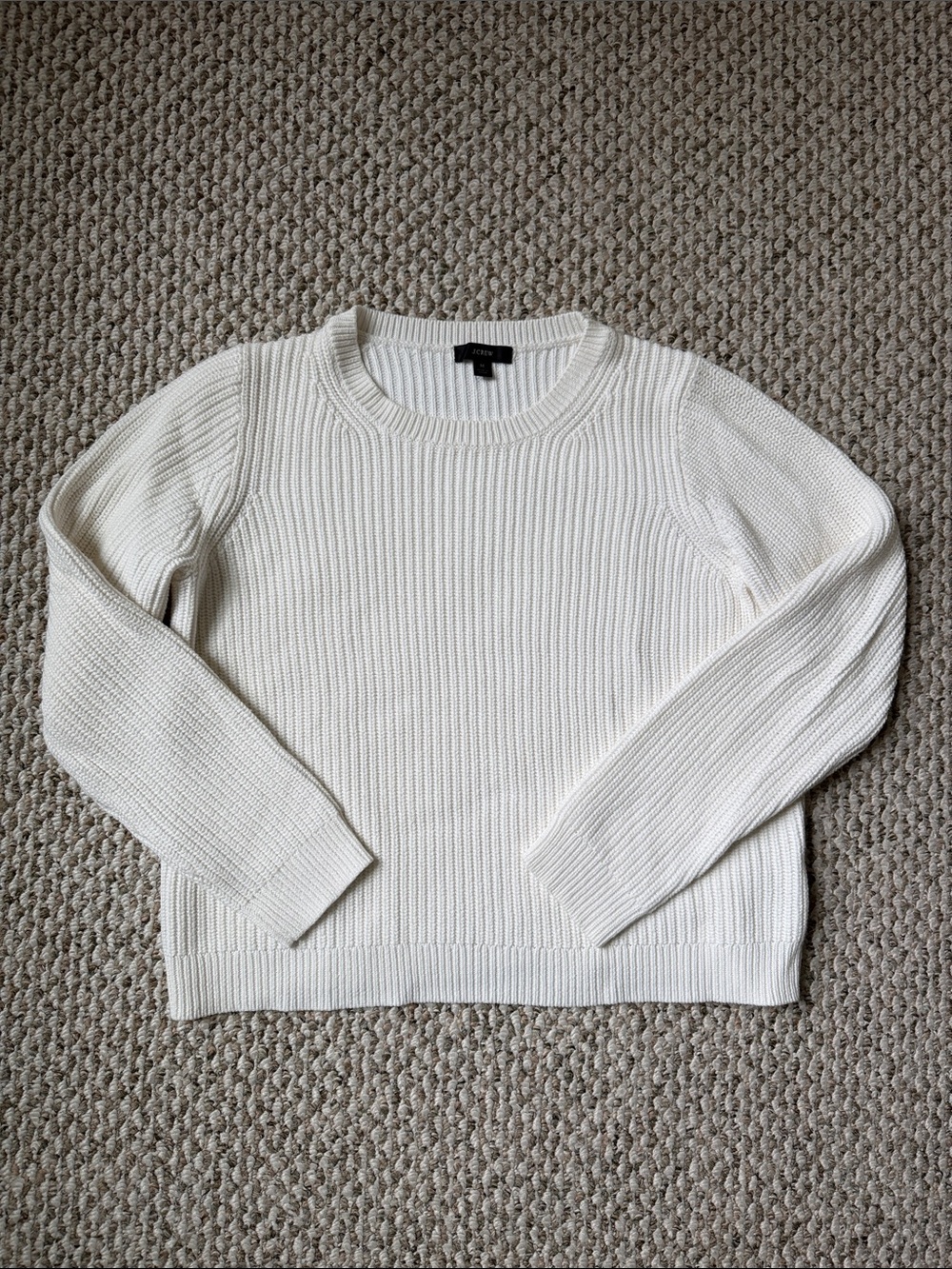 J. Crew Ivory Cotton Crewneck Fisherman Sweater
